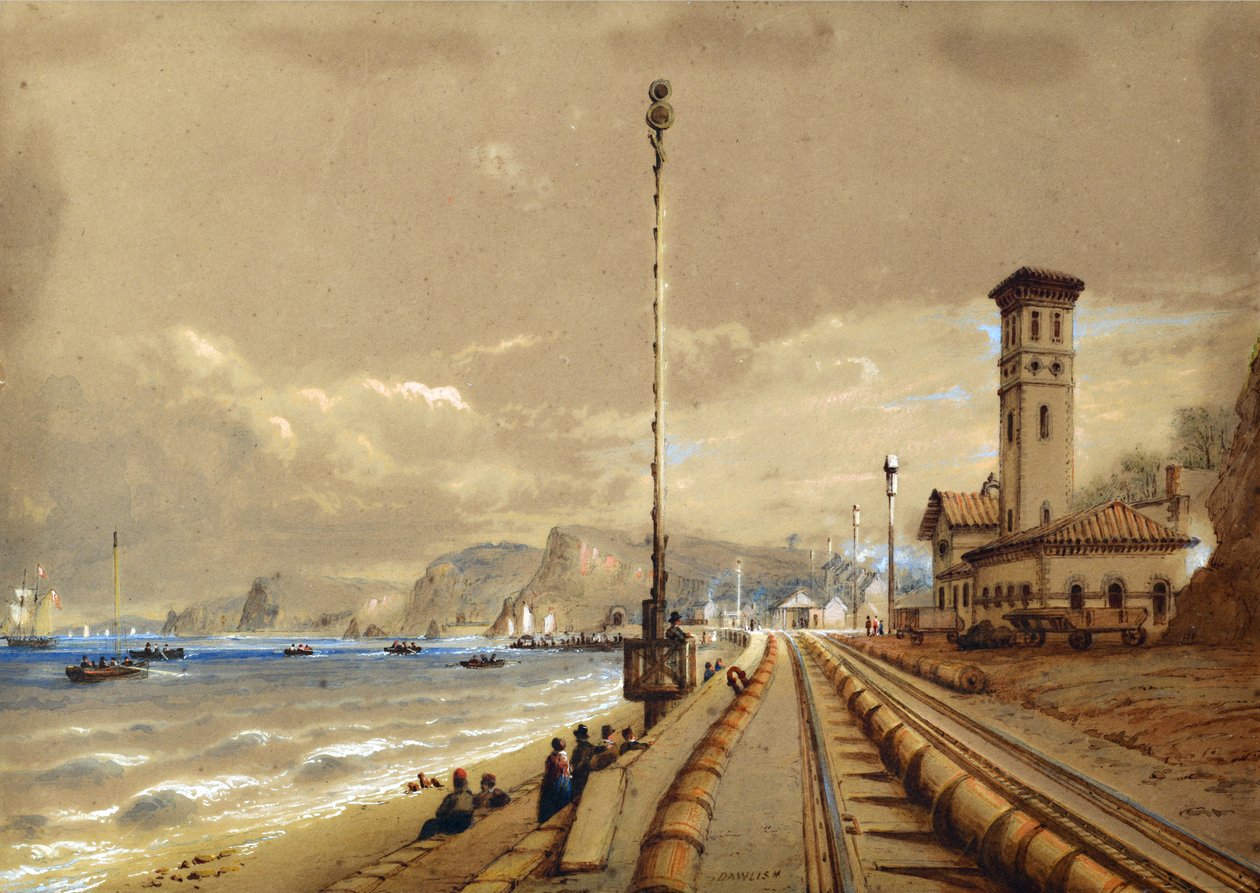 Atmosferische spoorweg bij Dawlish, ca. 1850 door Nicholas Condy