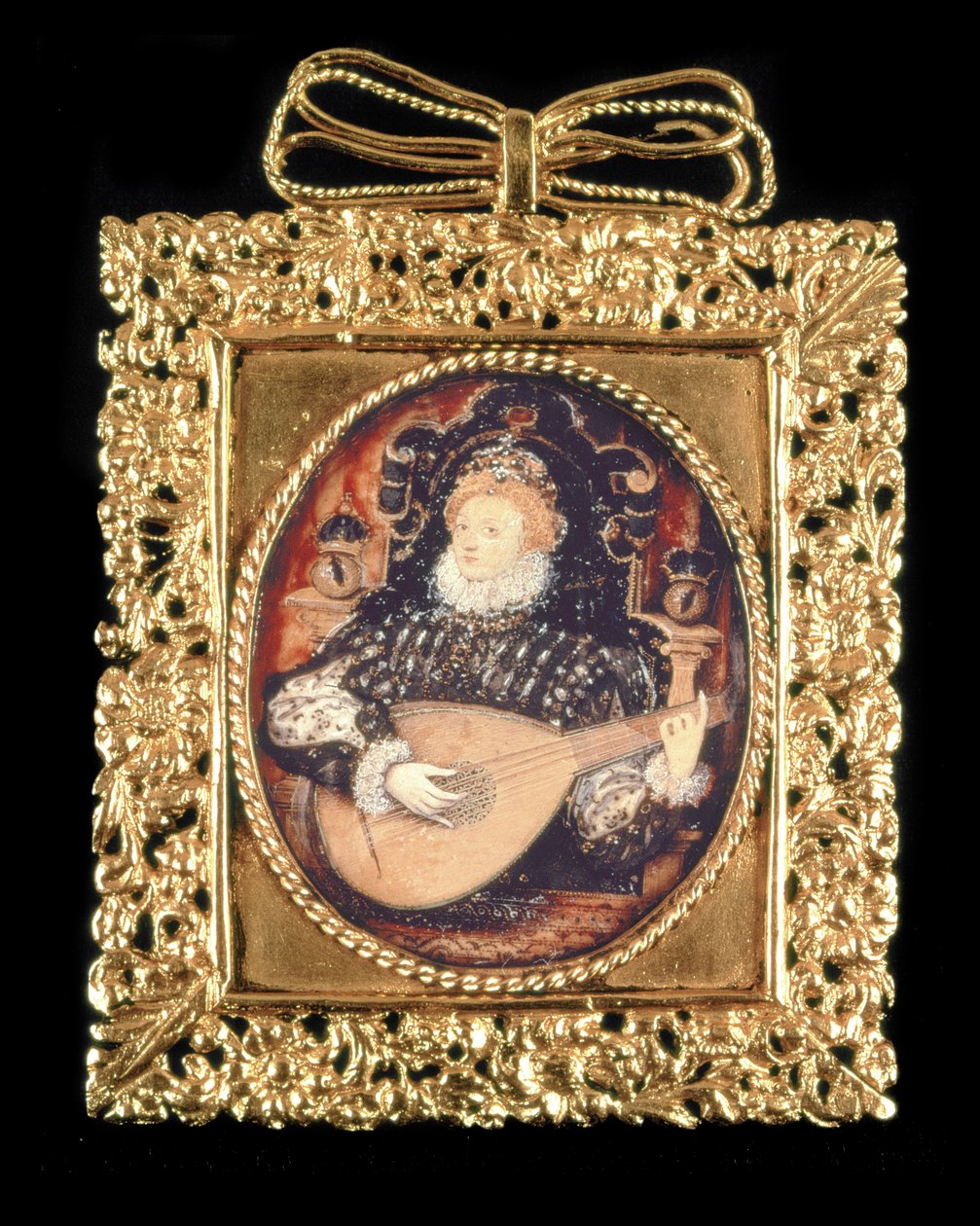 Koningin Elizabeth I speelt de luit door Nicholas Hilliard