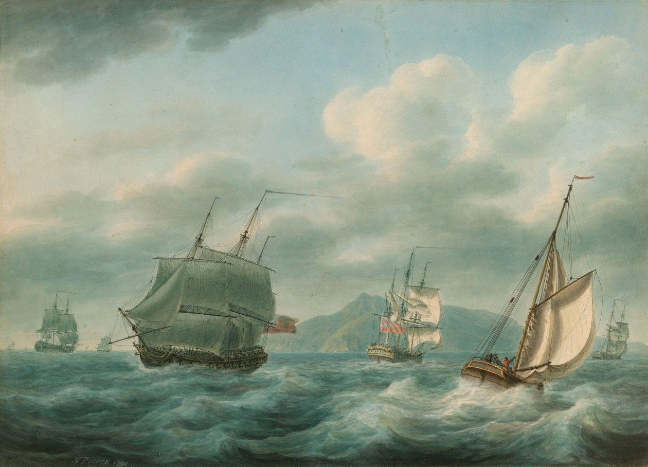 Britse oorlogsschepen in een frisse bries door Nicholas Pocock