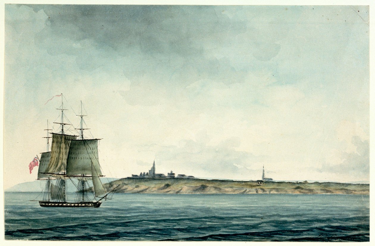 Zesde rang HM schip zeilt langs de Engelse kust door Nicholas Pocock