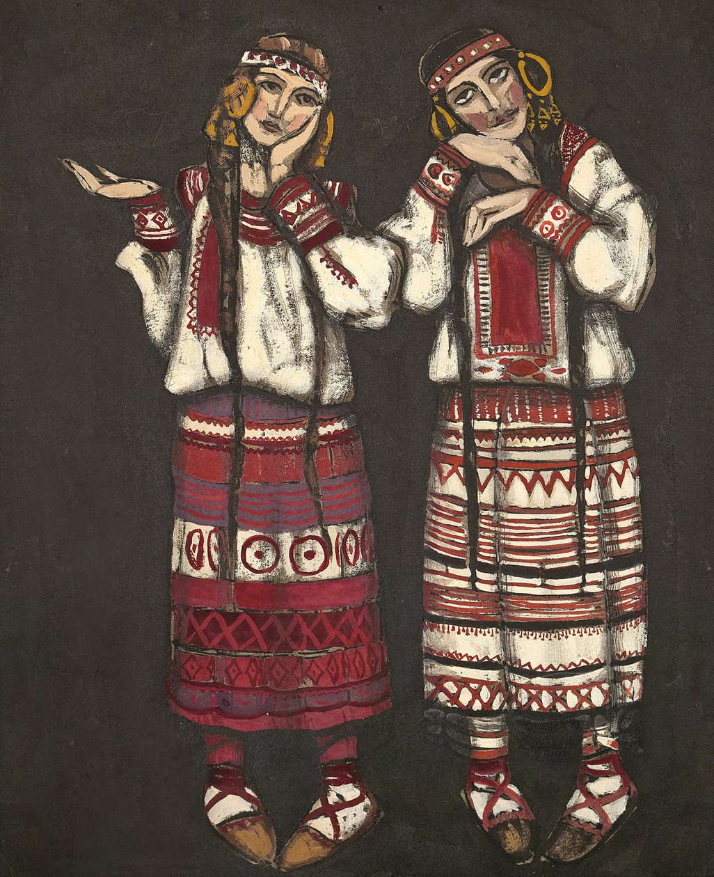 Kostuumontwerp voor het ballet Le Sacre du Printemps door I. Stravinski door Nikolai Konstantinowitsch Roerich
