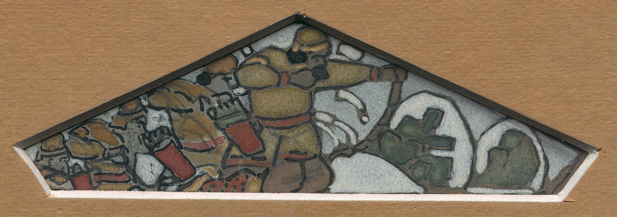 Schets voor de meest linkse driehoekige decoratie van de majolica fries "Noords Leven", 1905 door Nicholas Roerich