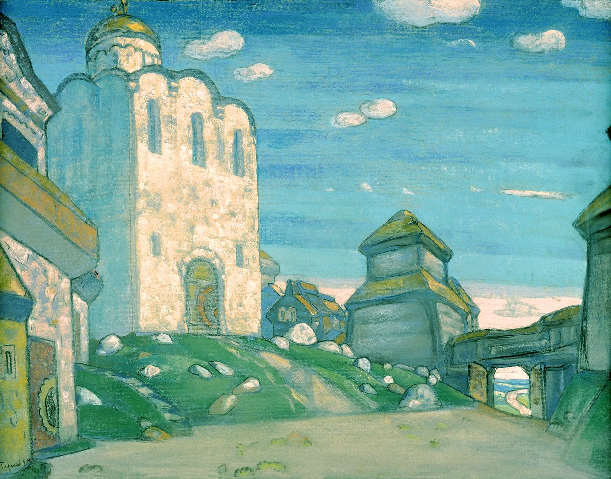 Toneelontwerp voor Alexander Borodins opera "Prins Igor" door Nicholas Roerich