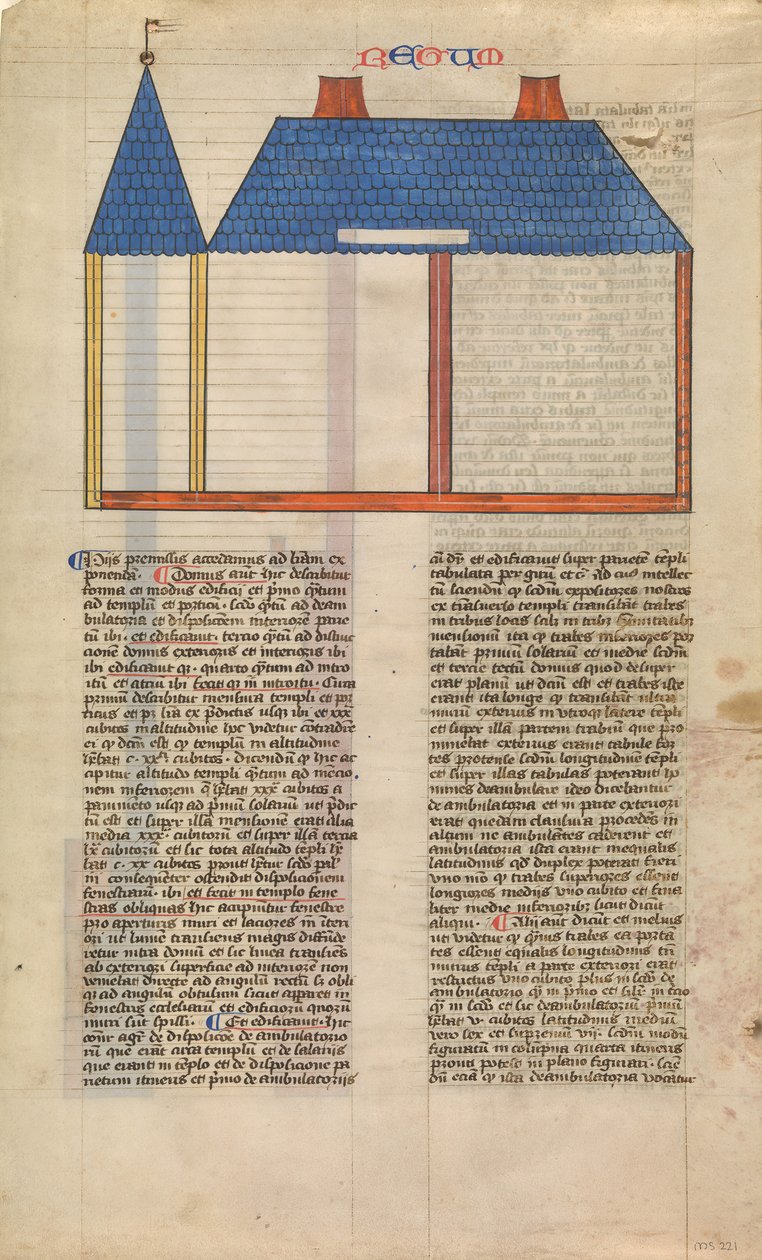 Opstand van de tempel van Salomo, een van zes geïllustreerde bladen uit de Postilla door Nicholas of Lyra