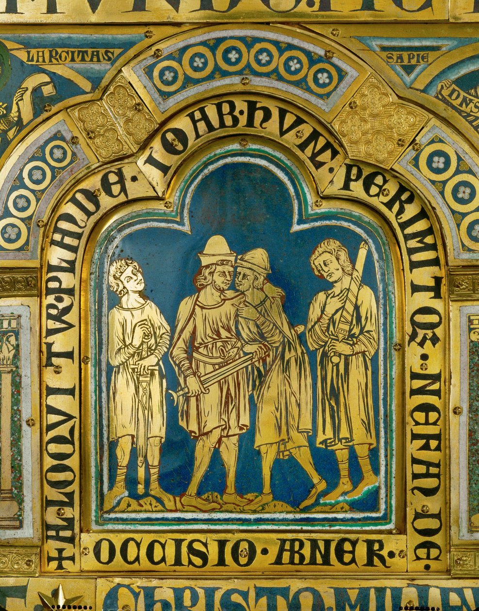 Joab vermoordt Abner, voormalig generaal van koning Saul, die overliep naar koning David. door Nicholas of Verdun