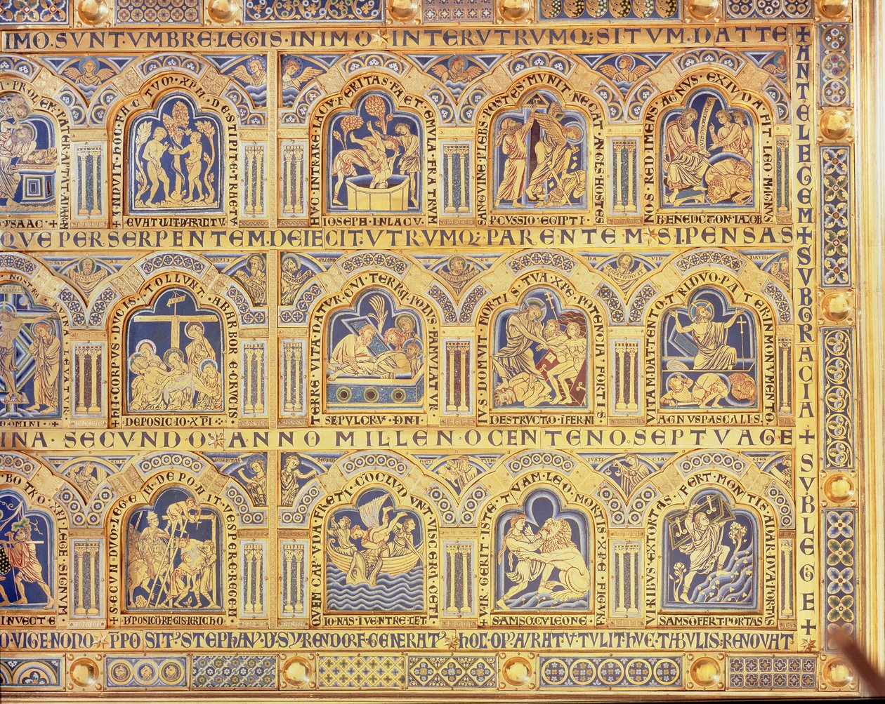 Het Verdun-altaar, bijbelse scènes afbeeldend, 1181 (rechterdeel van het centrale paneel) door Nicholas of Verdun