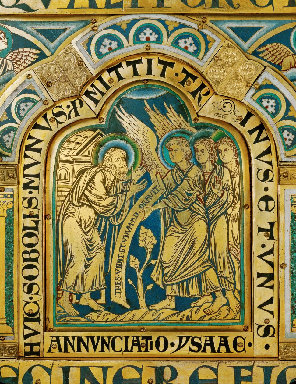 De drie engelen bezoeken Abraham ... door Nicholas of Verdun