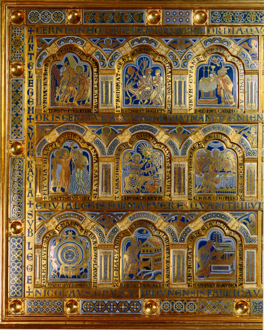 Verdun Altaar gemaakt van goud en email door Nicolas de Verdun (ca.1130/50-1205): scènes uit het Oude en Nieuwe Testament door Nicholas of Verdun