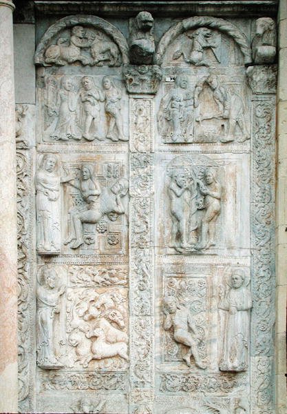 Het verhaal van Adam en Eva, van de zuidkant van de westelijke portiek, ca. 1120-38 door Nicholaus Nicholaus