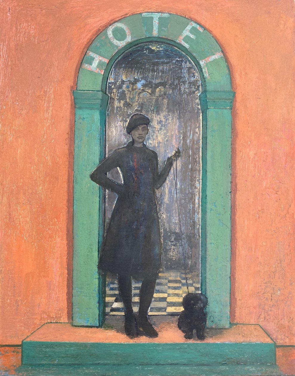 Hotel, 2022-23 (olieverf op board) door Nick Williams