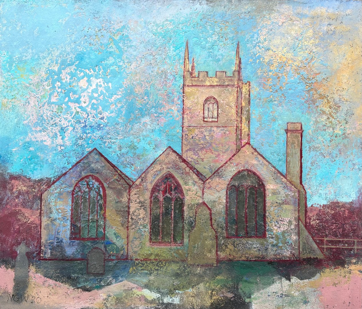 St Uny Church, 2021-23 (olieverf op board) door Nick Williams