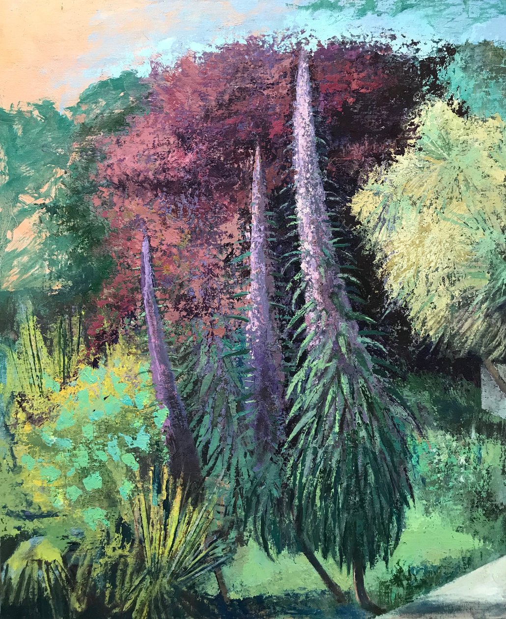 Drie Echiums, 2022-23 (olieverf op board) door Nick Williams
