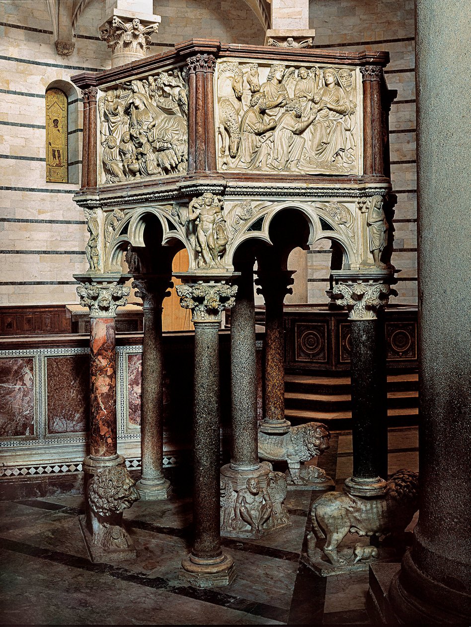 Marmeren preekstoel van een kerk, in de Doopkapel van Pisa door Nicola Pisano