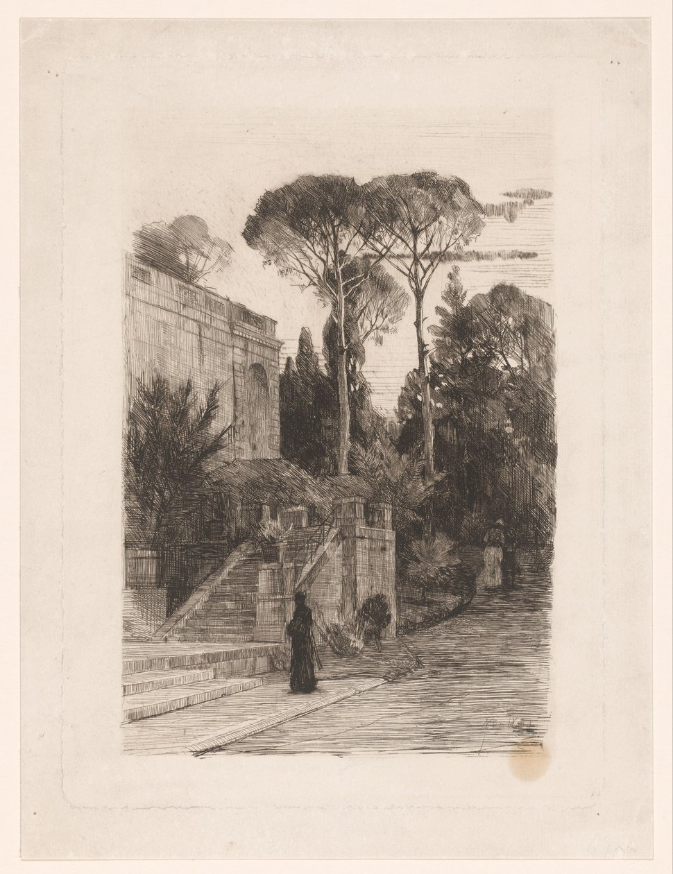Monumentaal gebouw met tuin door Nicolaas van der Waay