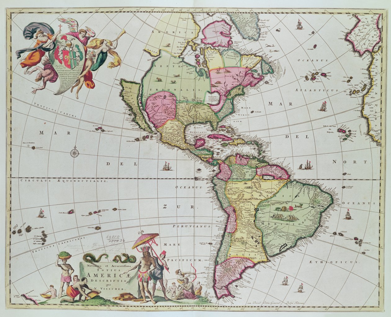 Novissima et Accuratissima Totius Americae Descriptio per N. Visscher, 1648 door Nicolaes Jansz Visscher