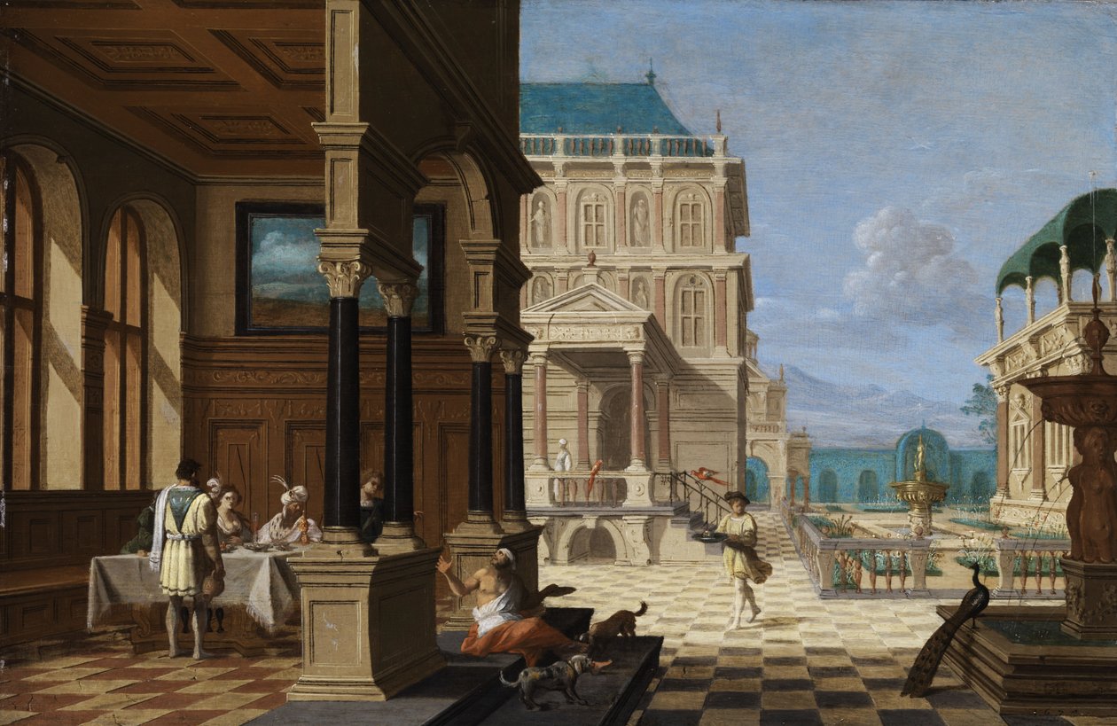Paleis Binnenplaats met Loggia en Figuren door Nicolaes de Giselaer
