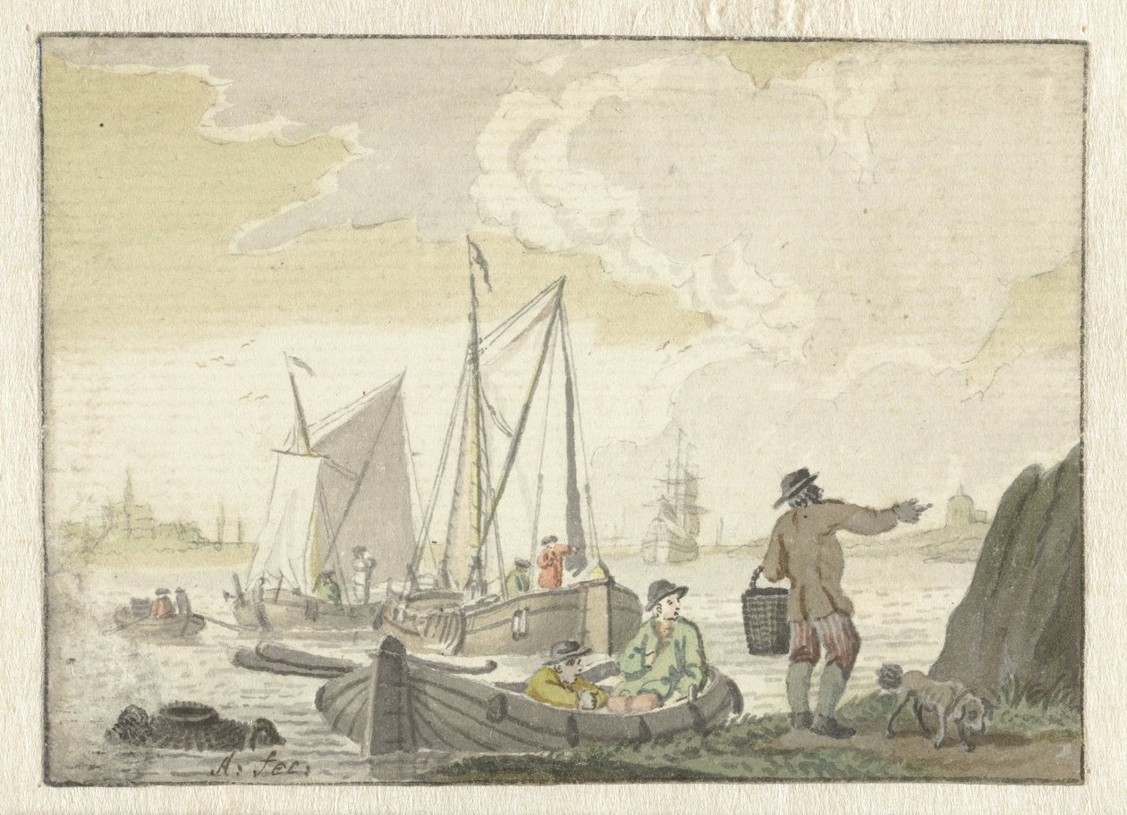 Riviergezicht met schepen door Nicolaes Aartman