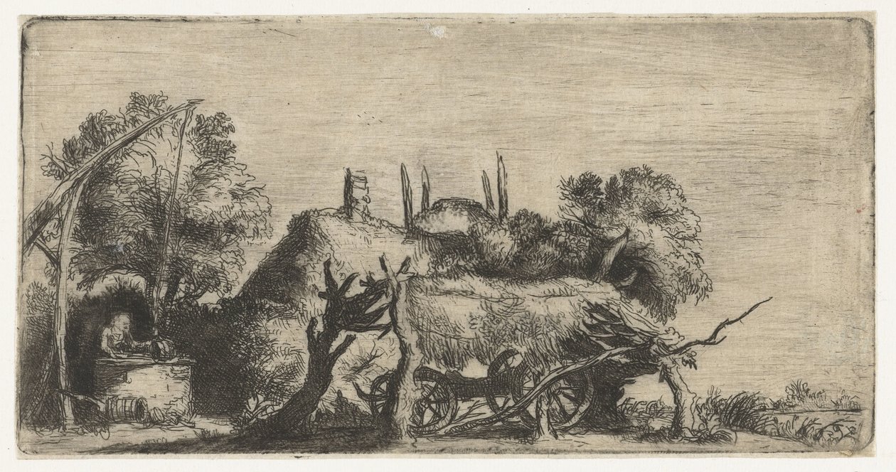 Landschap met een waterput en een wagen door Nicolaes Anthoni Flinck (attributed to)