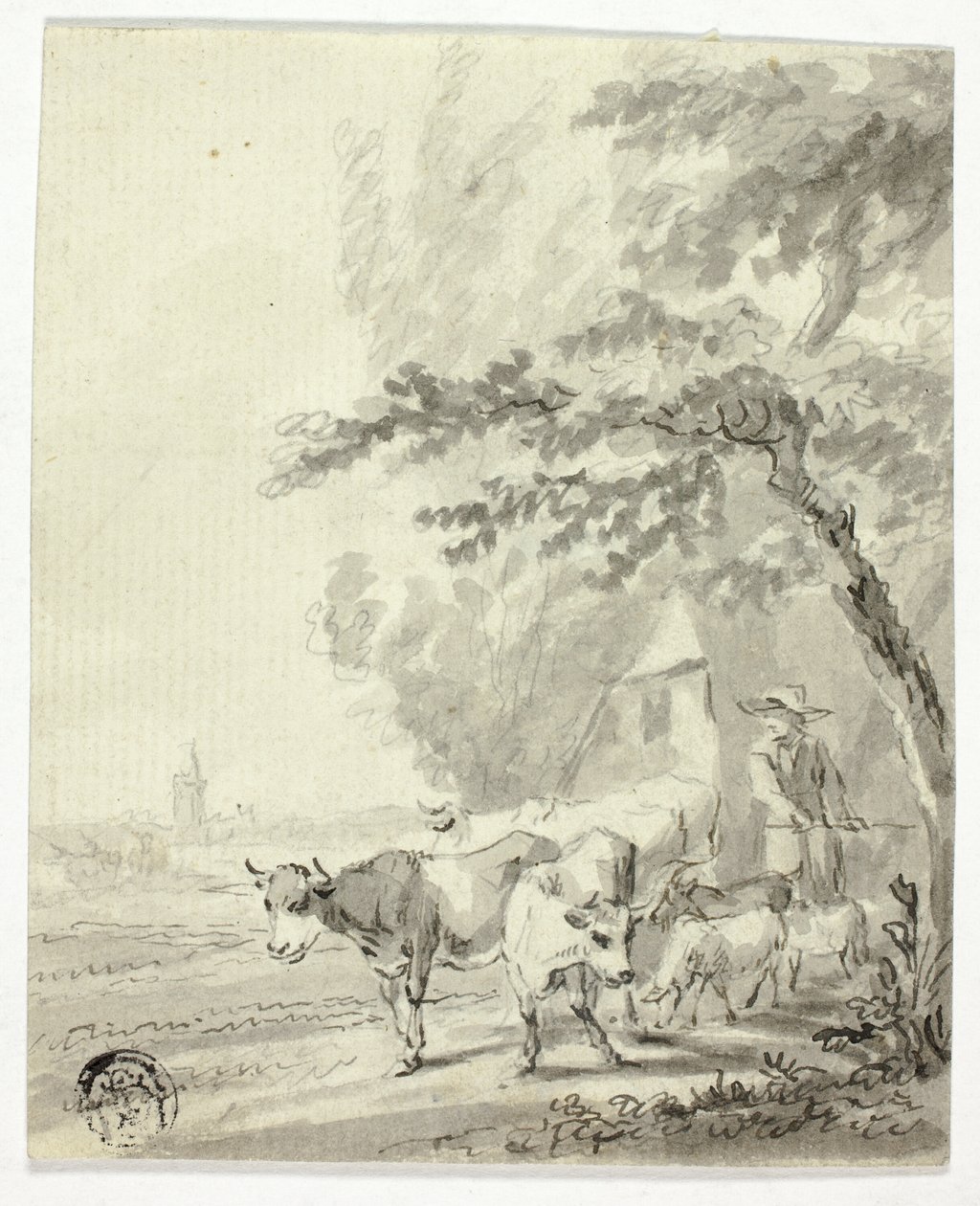 Man die koeien en schapen hoedt door Nicolaes Berchem