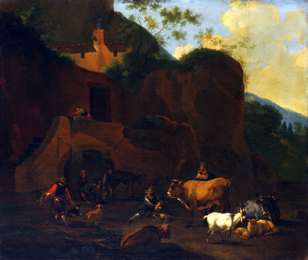 Boeren en Vee, 17e eeuw door Nicolaes Berchem