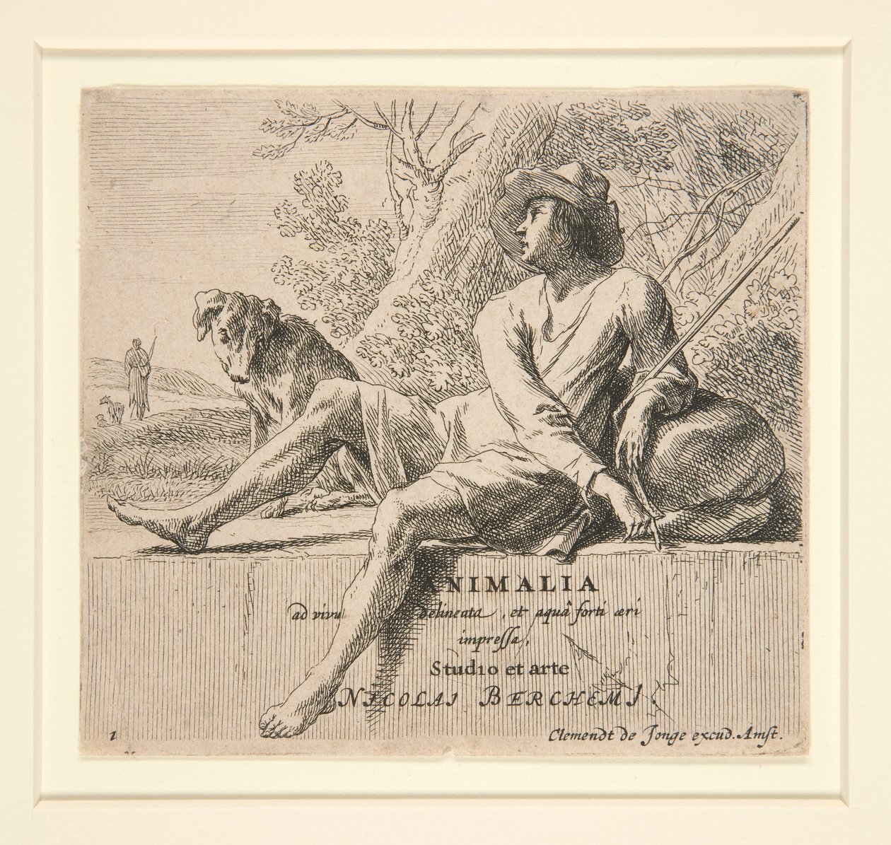 Herder zittend op een steen door Nicolaes Berchem
