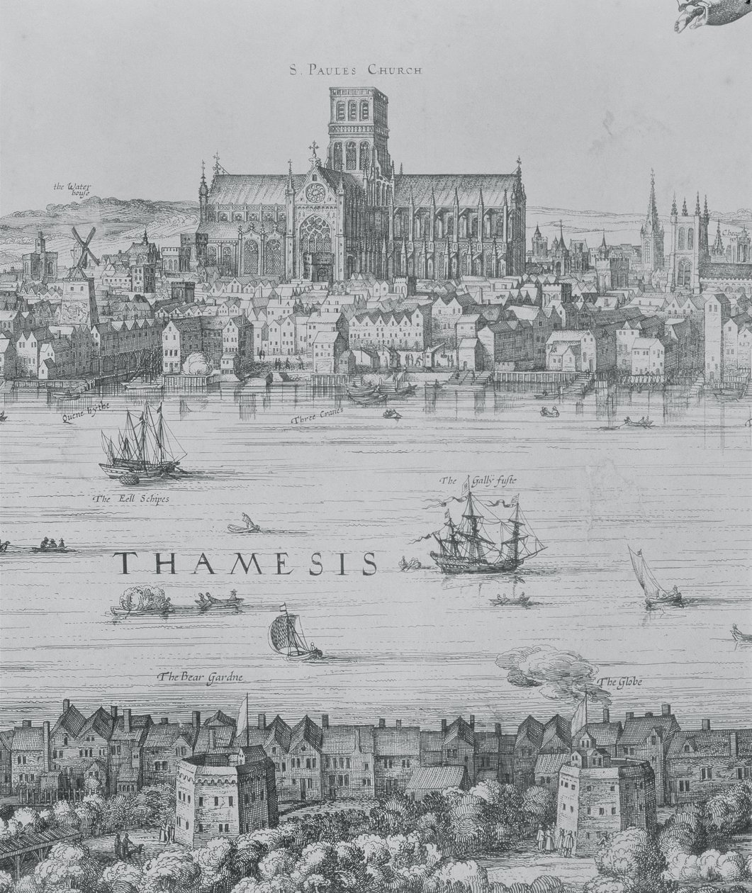 Panorama van Londen en de Theems, detail van deel twee met de St. Paul