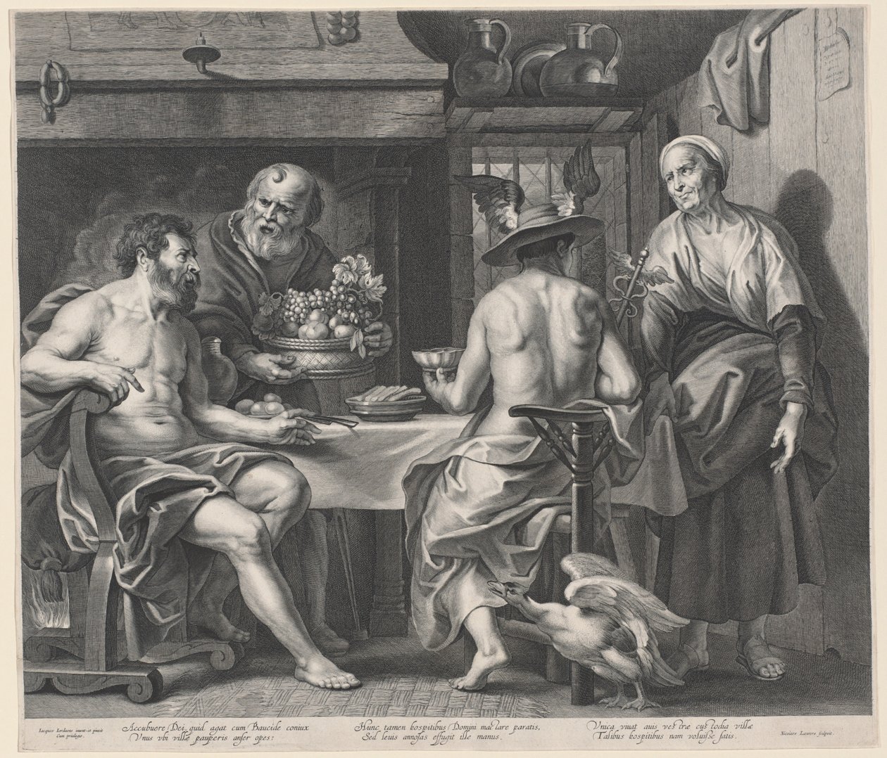 Jupiter en Mercurius Vermaakt door Philemon en Baucis door Nicolaes Lauwers, after Jacob Jordaens