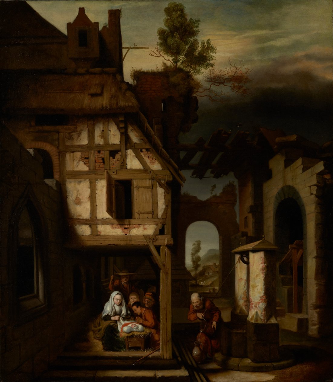 Aanbidding der herders door Nicolaes Maes