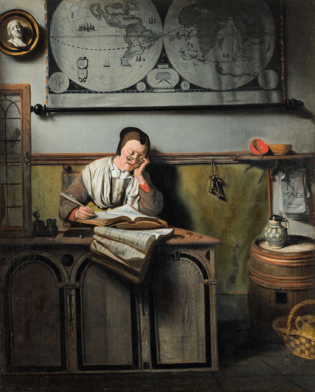 Dutch: Slapende vrouw met boekhouding The Account Keeper door Nicolaes Maes