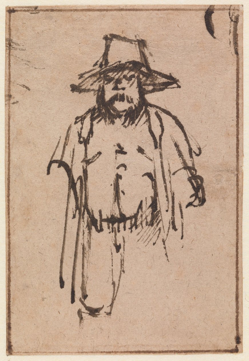 Een staande man met een breedgerande hoed door Nicolaes Maes