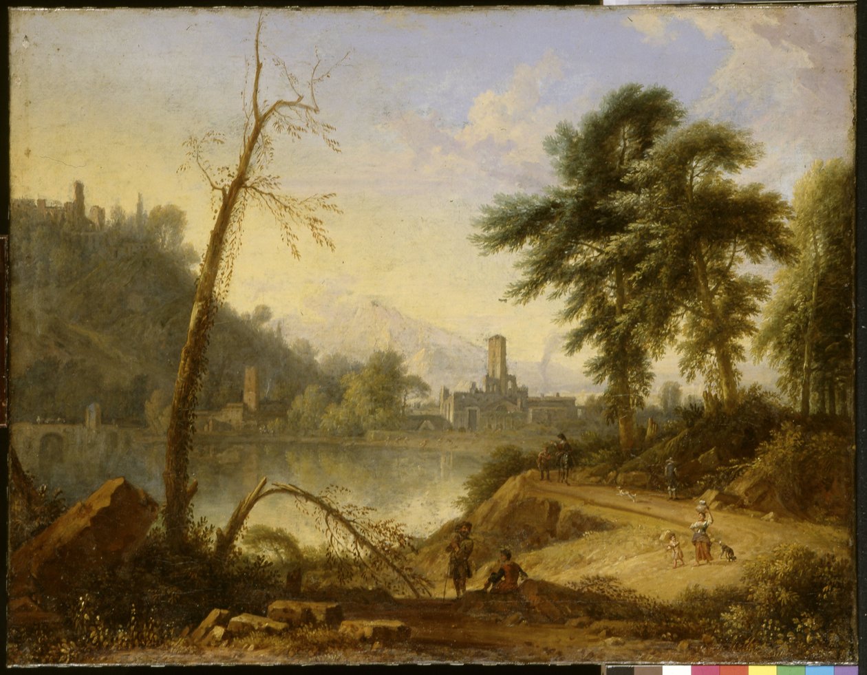 Italiaans landschap met muilezeldrijver door Nicolaes Piemont