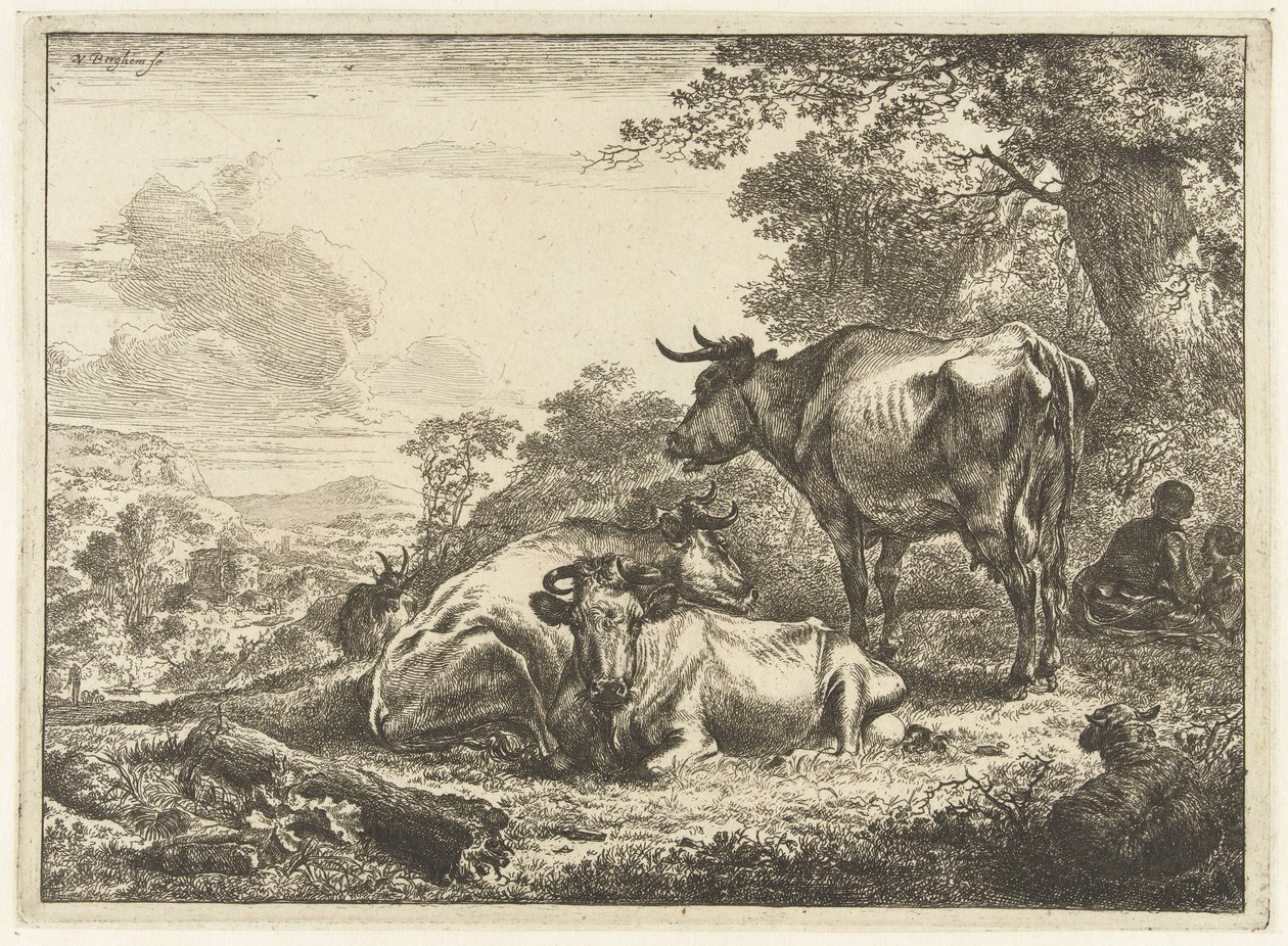Drie rustende koeien door Nicolaes Pietersz Berchem