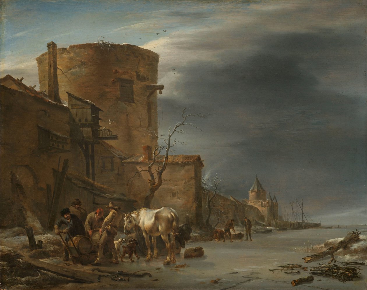 De stadswal van Haarlem in de winter door Nicolaes Pietersz Berchem