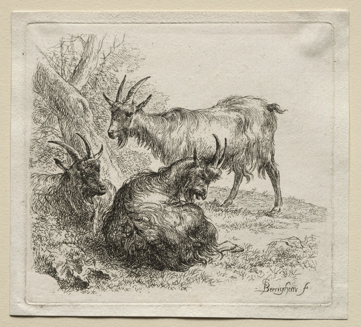 Drie geiten door Nicolaes Pietersz. Berchem