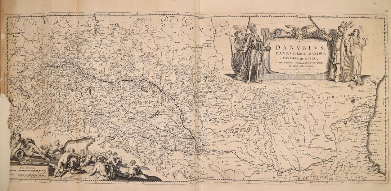 Danubius fluuius Europae maximus a fontibus ad ostia cum omnibus flumnibus ab utroque latere in illum defluentibus door Nicolaes Visscher