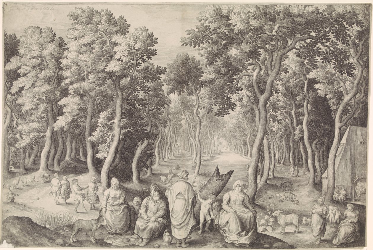 Boerenfamilie in een bos door Nicolaes de Bruyn