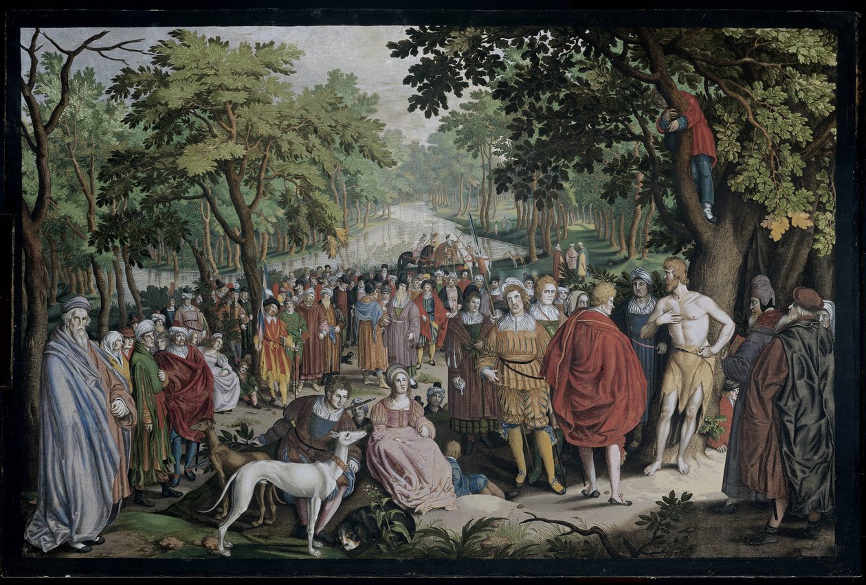 De prediking van Johannes de Doper aan de oevers van de Jordaan door Nicolaes de Bruyn