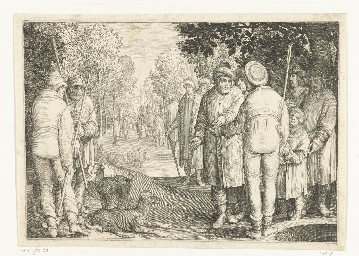Jozef wordt door zijn broers verkocht aan kooplieden bij de put (Verhaal van Jozef) door Nicolaes de Bruyn