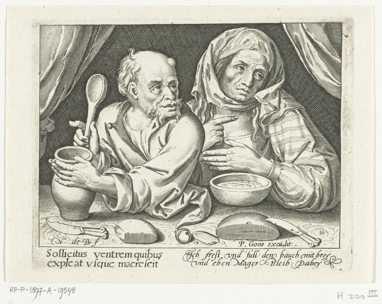 Man en vrouw eten pap door Nicolaes de Bruyn