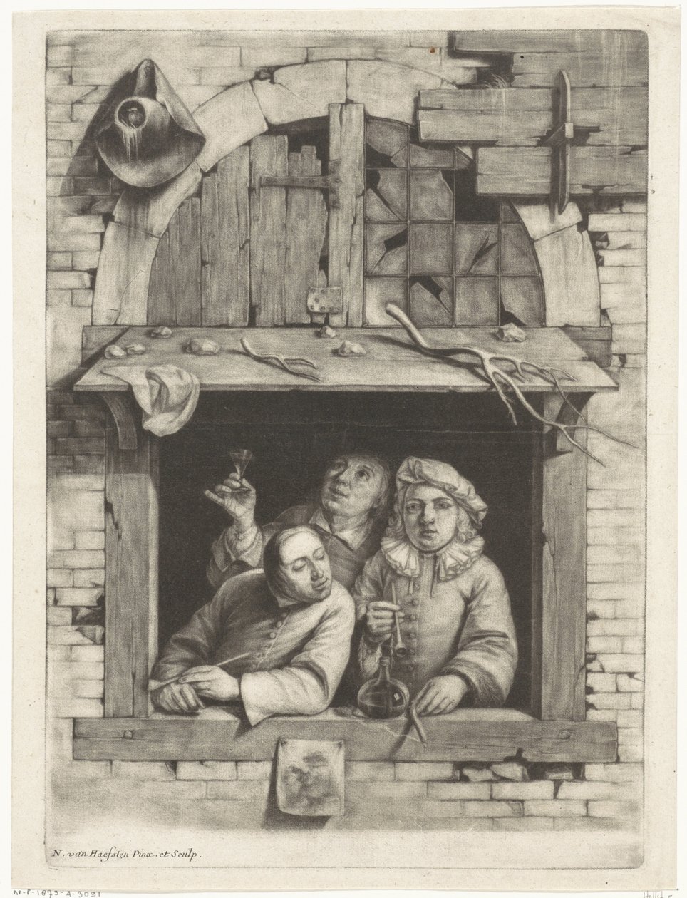 Drie rokers in een venster door Nicolaes van Haeften