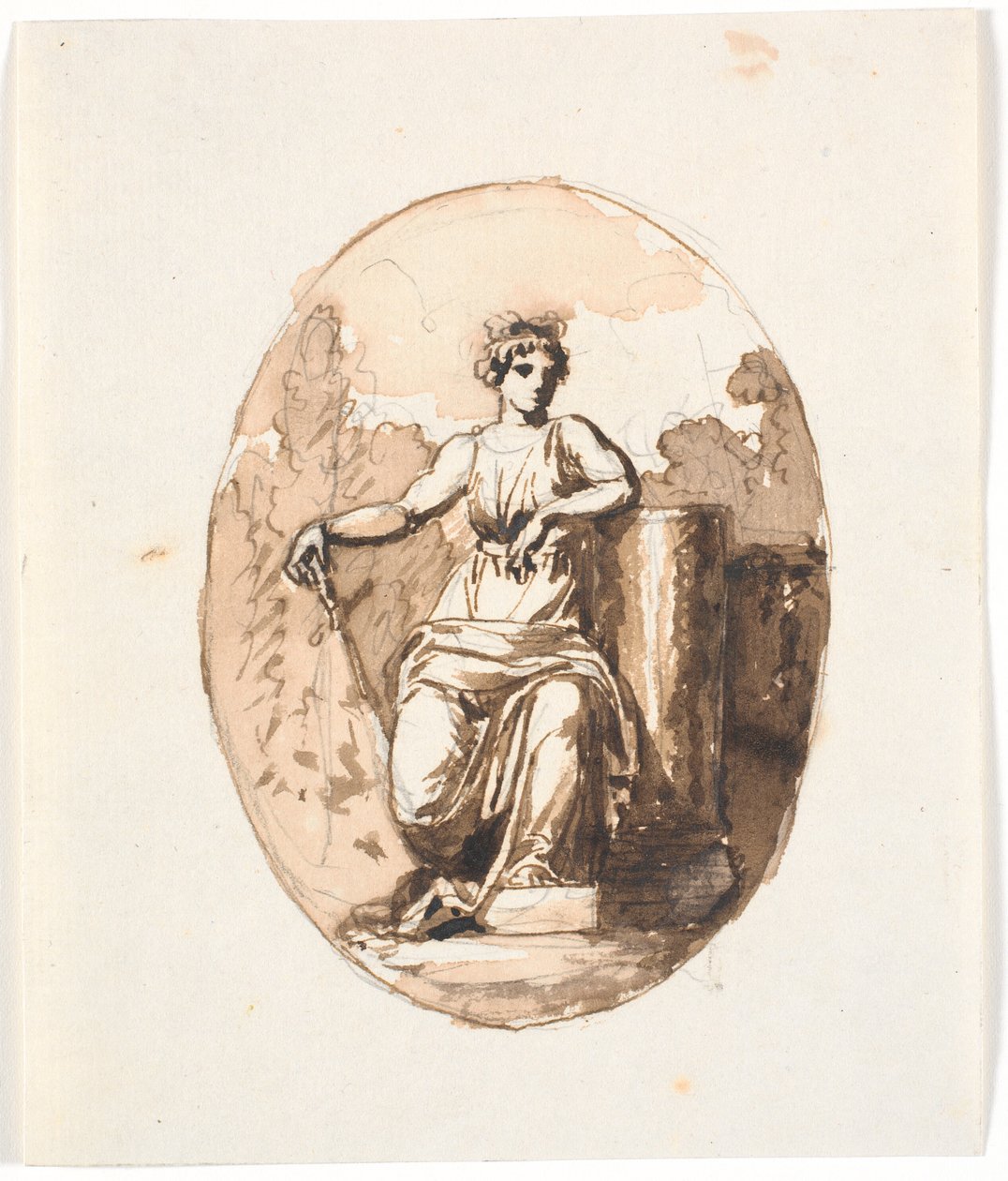 Zittende vrouwenfiguur, allegorie op kracht of standvastigheid door Nicolai Abildgaard