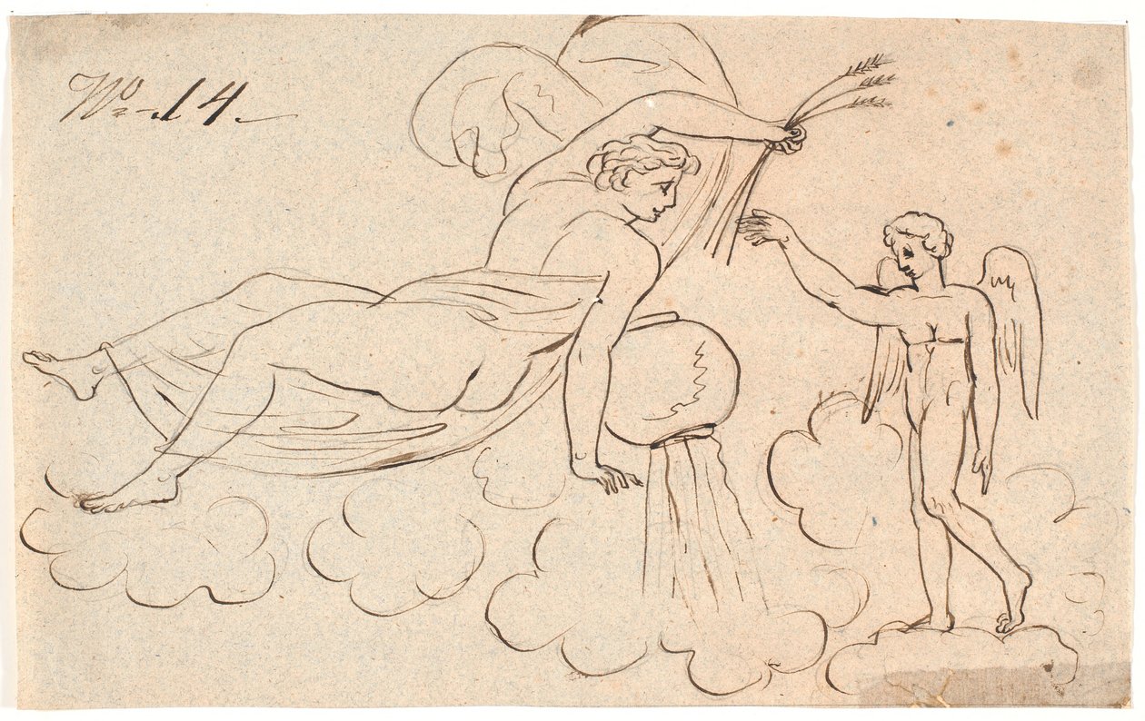 Eros en een zwevende vrouw door Nicolai Abildgaard