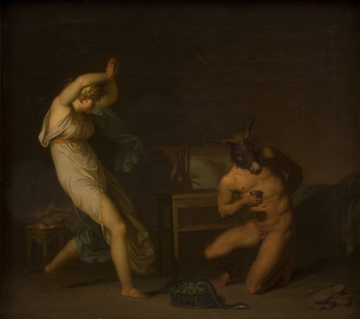 Fotis ziet haar geliefde Lucius veranderd in een ezel. Motief uit Apuleius