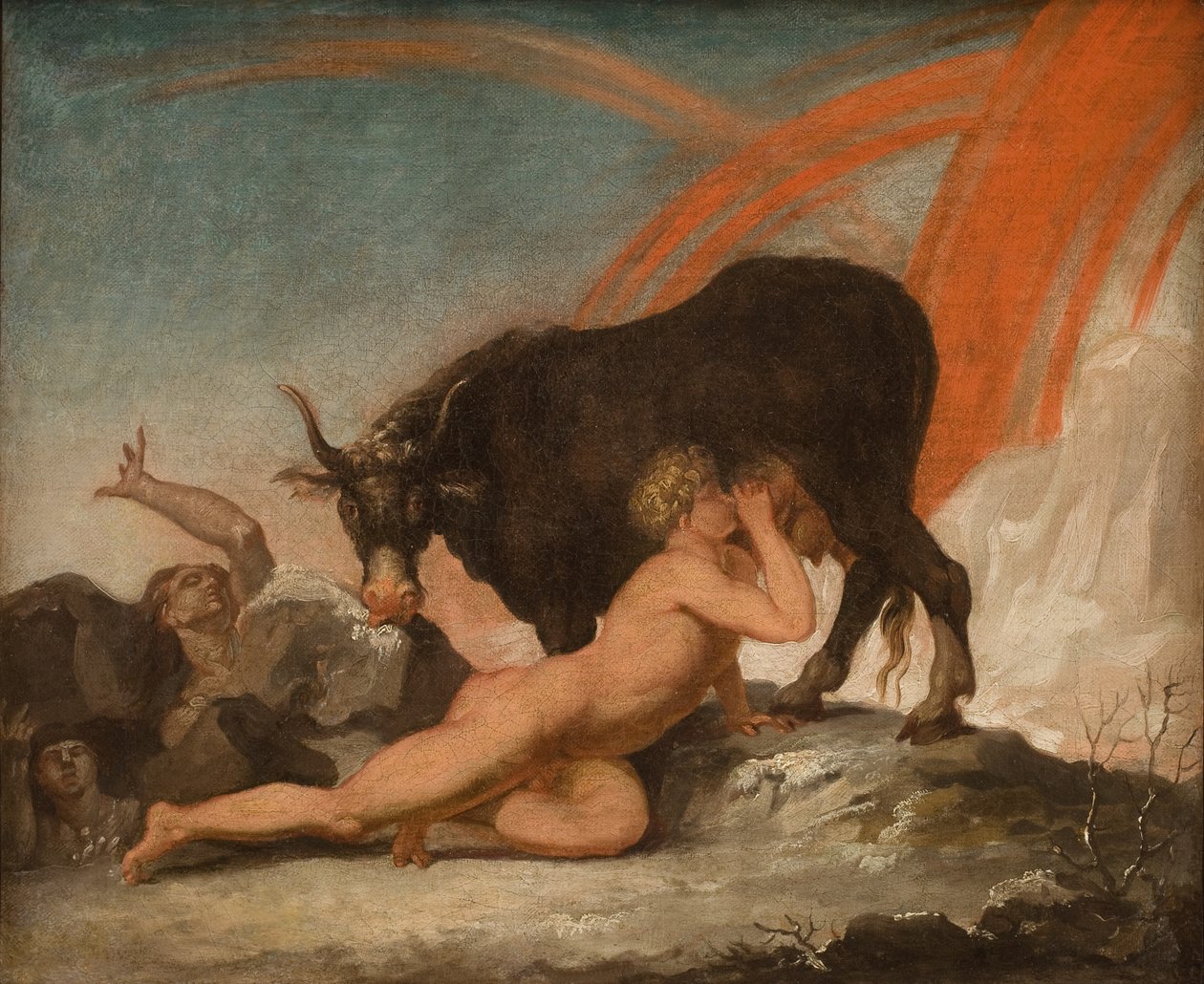 Ymir die de Koe Audhumla zoogt door Nicolai Abildgaard