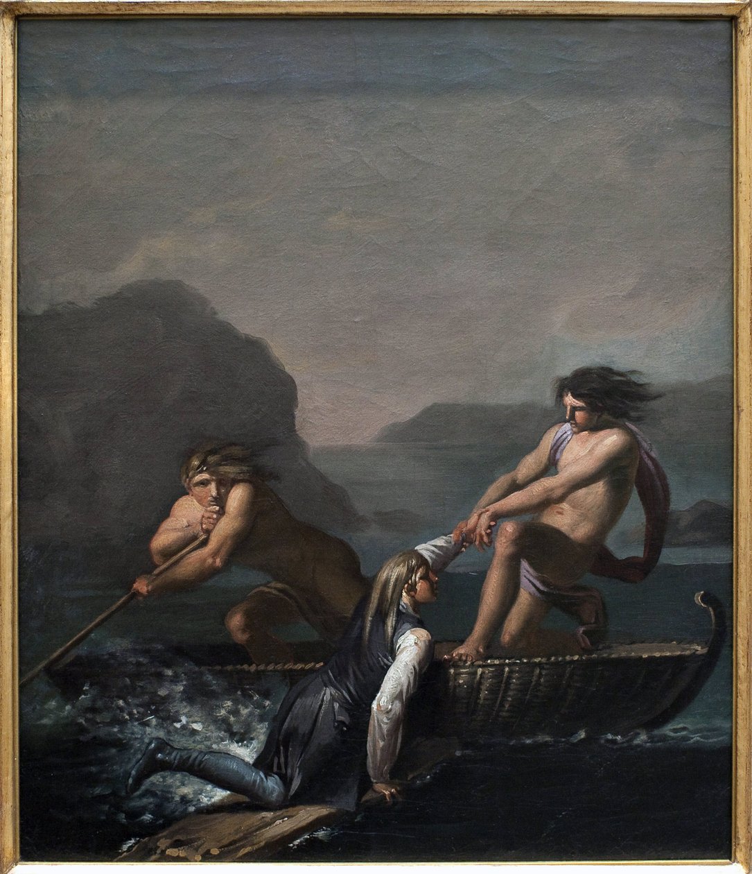 Het schipbreuk Niels Klim gered door twee Quamites. Fragment uit De Ondergrondse Reis van Niels Klim door Nicolai Abraham Abildgaard