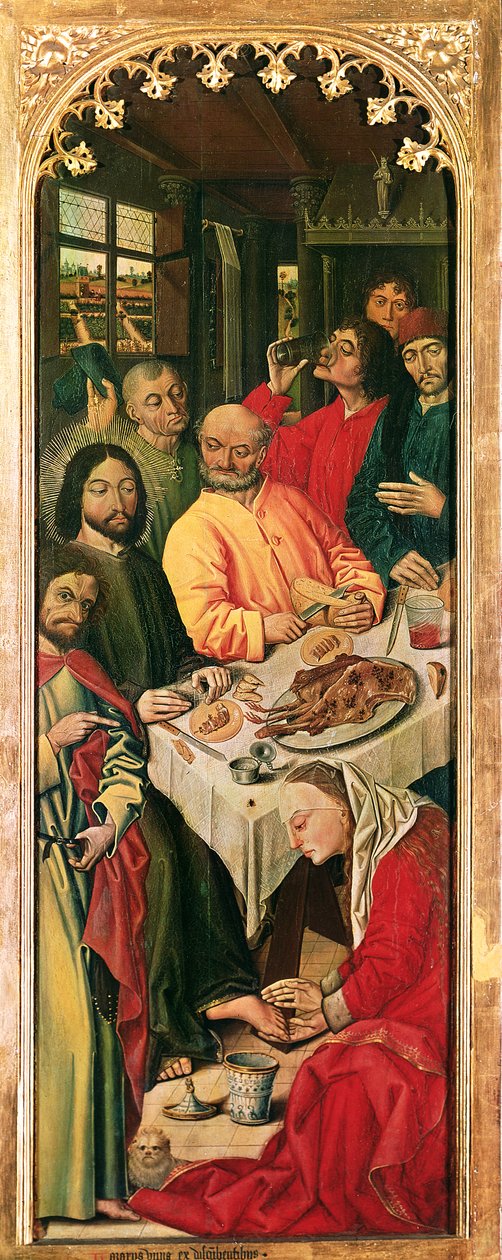 De opstanding van Lazarus drieluik, rechterpaneel van Maria Magdalena die de voeten van Christus wast, 1461 door Nicolas Froment