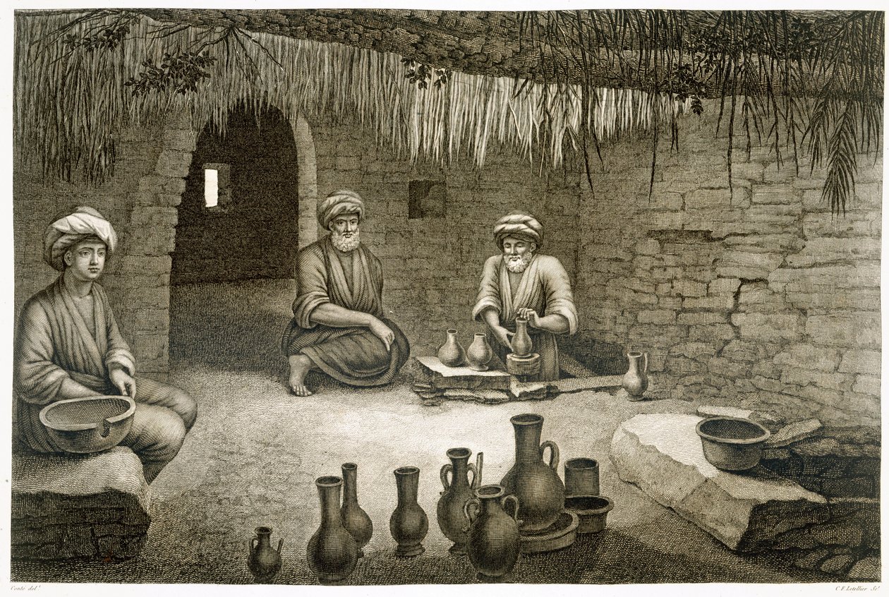 Interieur van een pottenbakkerswerkplaats, uit Volume II Arts and Trades van 