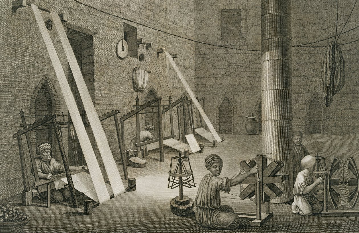 Interieur van een Weverswerkplaats, uit Volume II Kunsten en Ambachten van 