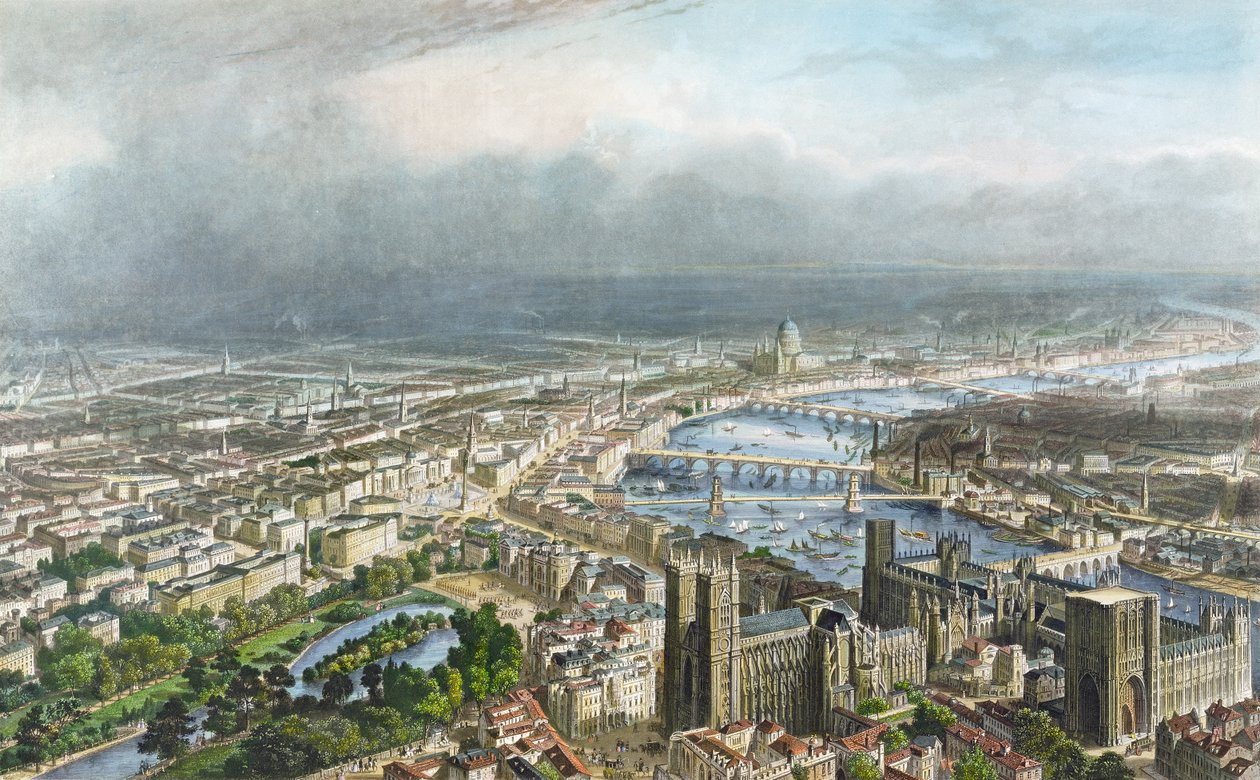 Algemeen uitzicht op Londen, vanaf Westminster Abbey, gegraveerd door A. Appert, uitgegeven door Alfred Chardon door Nicolas Marie Joseph Chapuy