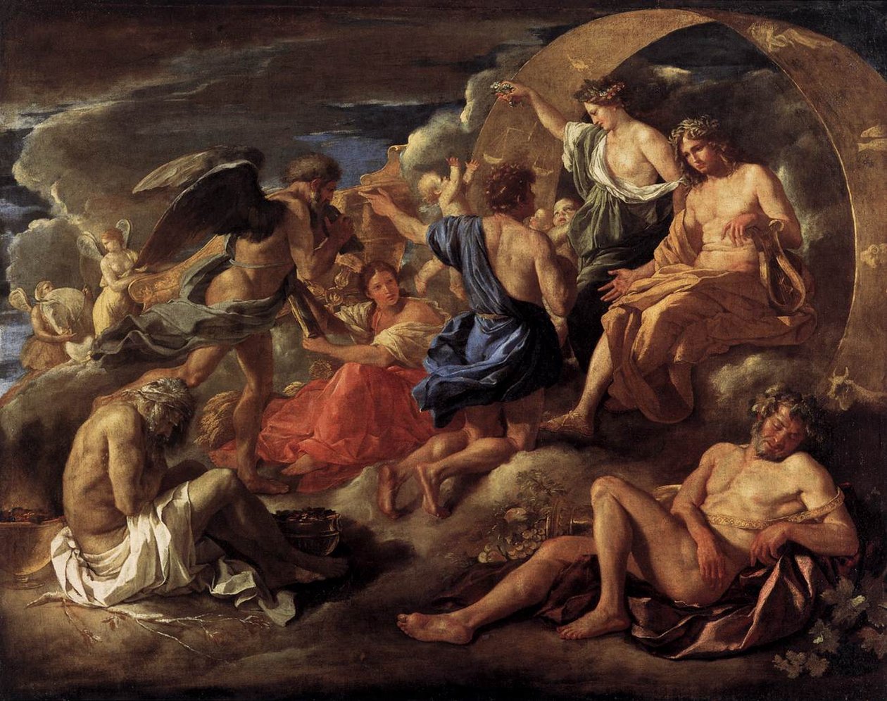 Helios en Phaëton met Saturnus en de vier seizoenen door Nicolas Poussin